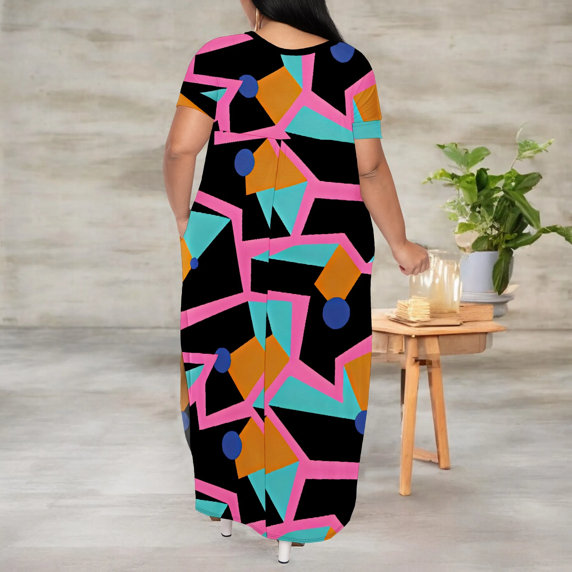 Bright Floral Long Sleeve Plus Size Dress with Waist Tie for Casual Day Wear