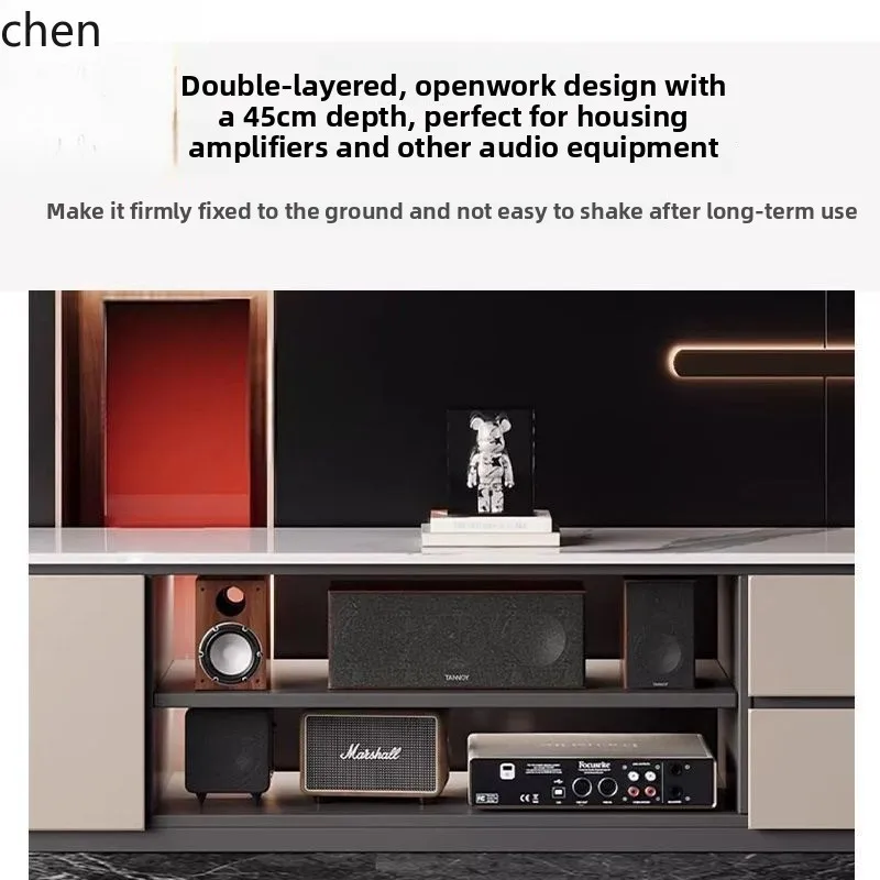 HT New High-End Feel Rock Board Floor TV Cabinet Simple Living Room ENF Grade Board Combination Storage