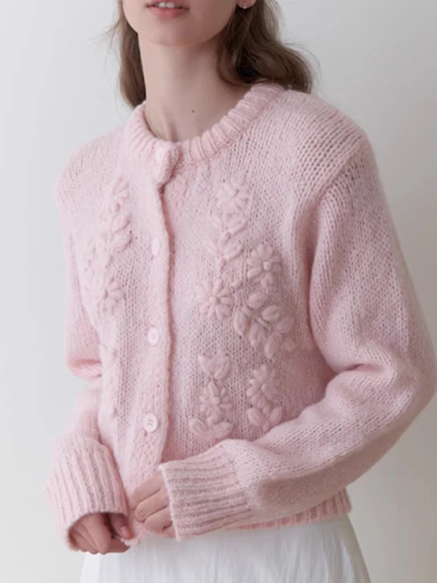 

Новый женский милый вязаный открытый кардиган с 3D цветами Ne для осеннего сезона, корейский свитер высокого класса Jaet