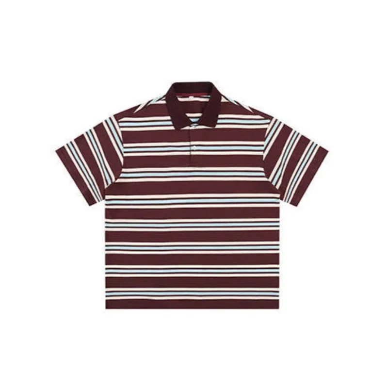 Couple Striped Polo Shirts, Trendy American Style Color Block Lapel Long Sleeve T Shirts, Fashion Art Casual Tops for Men and Wo