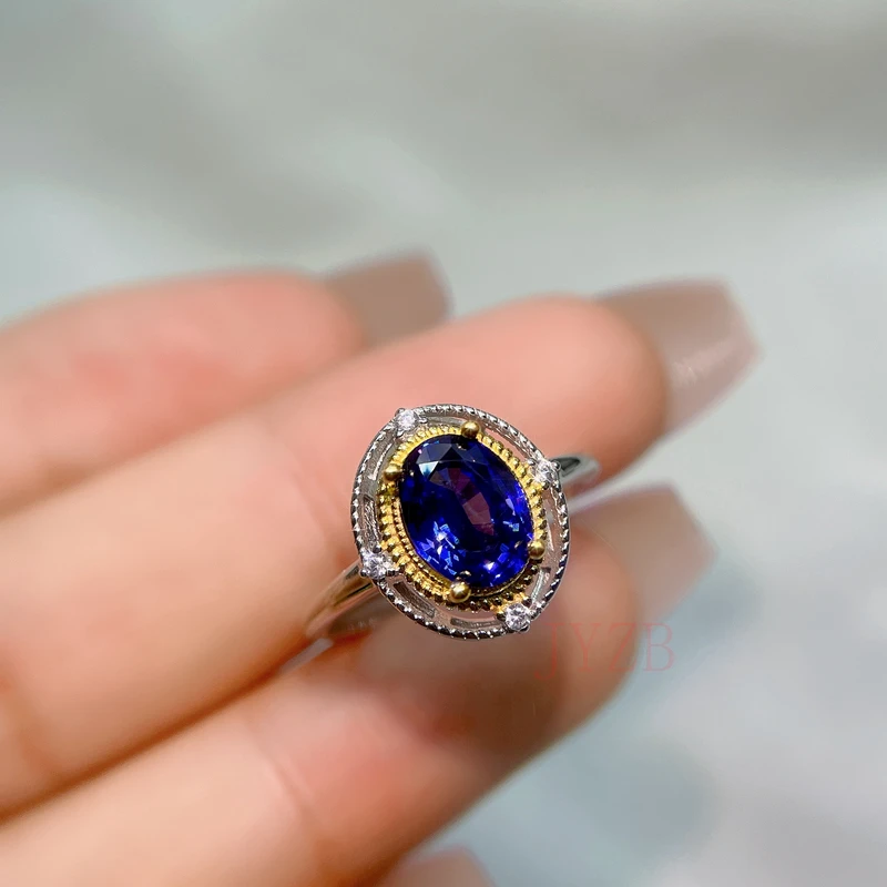 Jewelry custom natural Tanzanite ring jewelry hollow out noble cold wind personality female ring