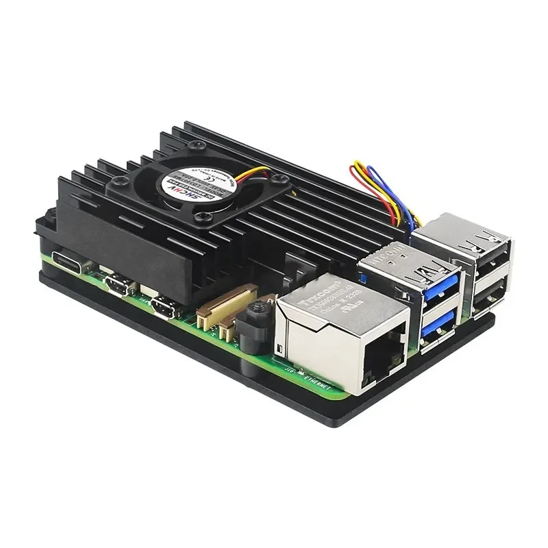 Boîtier en aluminium pour Raspberry Pi 5 avec ventilateur PWN, dissipateur thermique en silicone, refroidissement actif et passif, refroidisseur d'aquarium, coque métallique