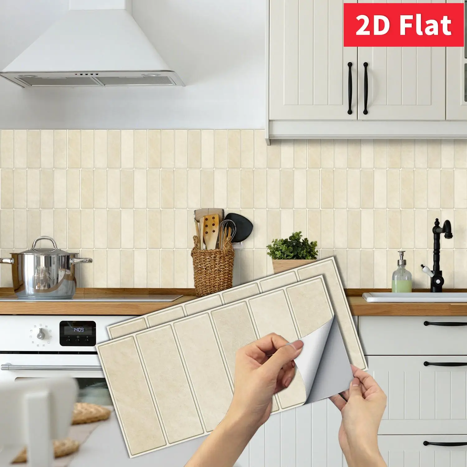 2D Flat Self‑Adhesive Wall Tile Sticker 11.81×5.91in, Easy Peel‑and‑Stick Decal for Kitchen Backsplash Room Decoration