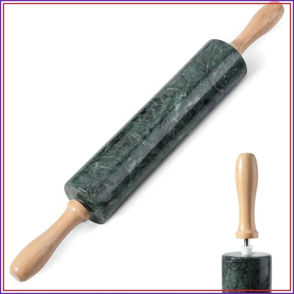 

Non-Stick Green Marble Rolling Pin, 18 Inch for Baking, Pasta, Dumpling, Fondant, Pie Crust, Kitchen Essential