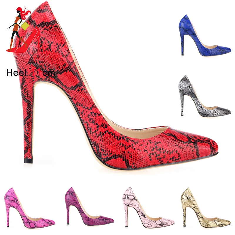 Snake Print Shoes For Women 11CM Party High Heels Fashion Leather Pointed Pumps Spring Autumn Shallow Mouth Lady Stiletto Heels