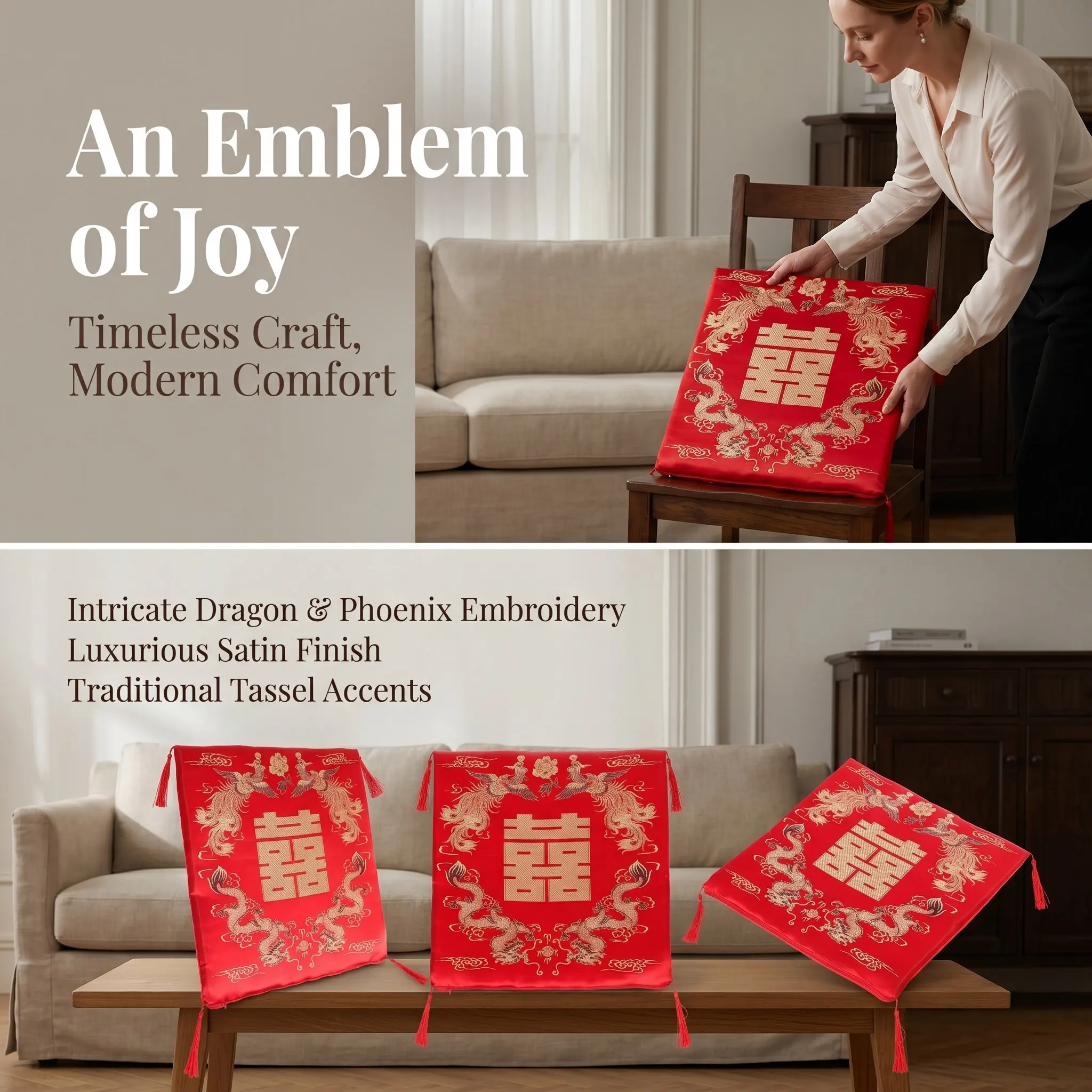 Dragon Phoenix Reporting Seat Cushion Square Thickened Chair Cushion Pad for Dining Room Office Car Seat Home Desk Chair Mat