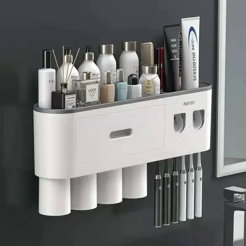 Bathroom Accessories Toothbrush Holder Wall For Automatic Distribution Of Toothpaste And Toiletries Shelves Toothbrush Holder