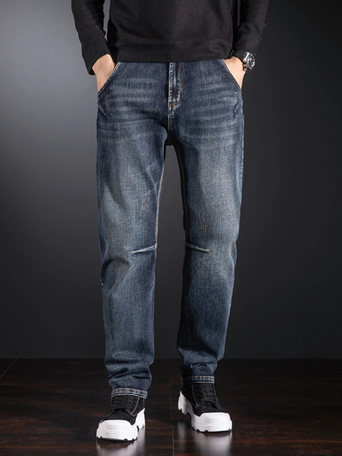 

Мужские джинсы больших размеров на весну: эластичные, прямые, из хлопка, стрейч-деним, со средней посадкой, износостойкие, для молодежи