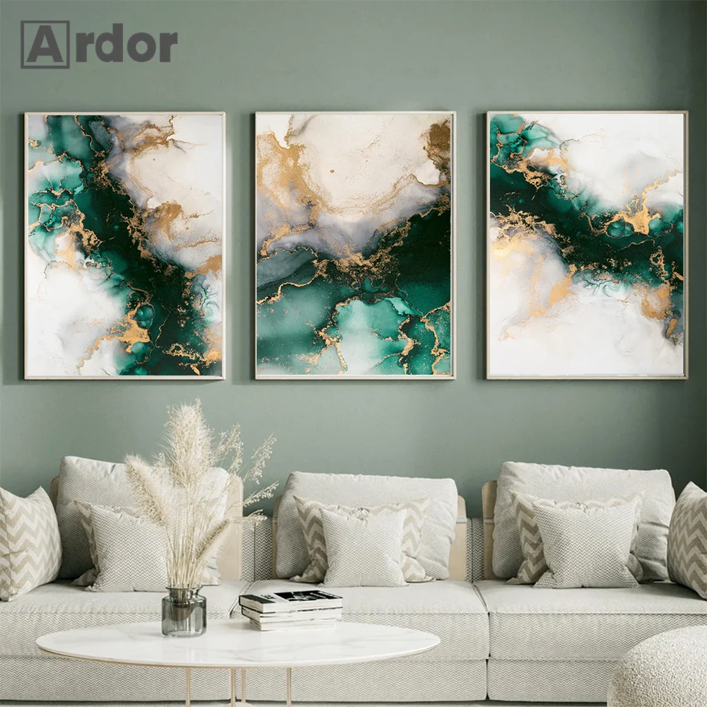 

Modern Green Gold Marble Print Canvas Painting Nordic Abstract Posters and Prints Luxury Wall Art Picture Living Room Home Decor