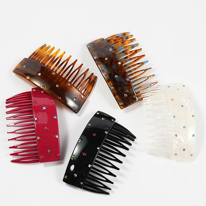 Acetate Hair Comb Rhinestone Burgundy Back Head Half Up Women Elegant Daily Hair Accessories Style