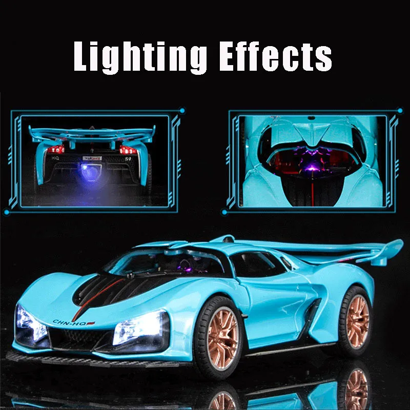 1/24 Alloy DieCast HQ S9 Sports Car Model Toy Car Simulation Sound Light Pull Back Collection Toys Vehicle Gifts