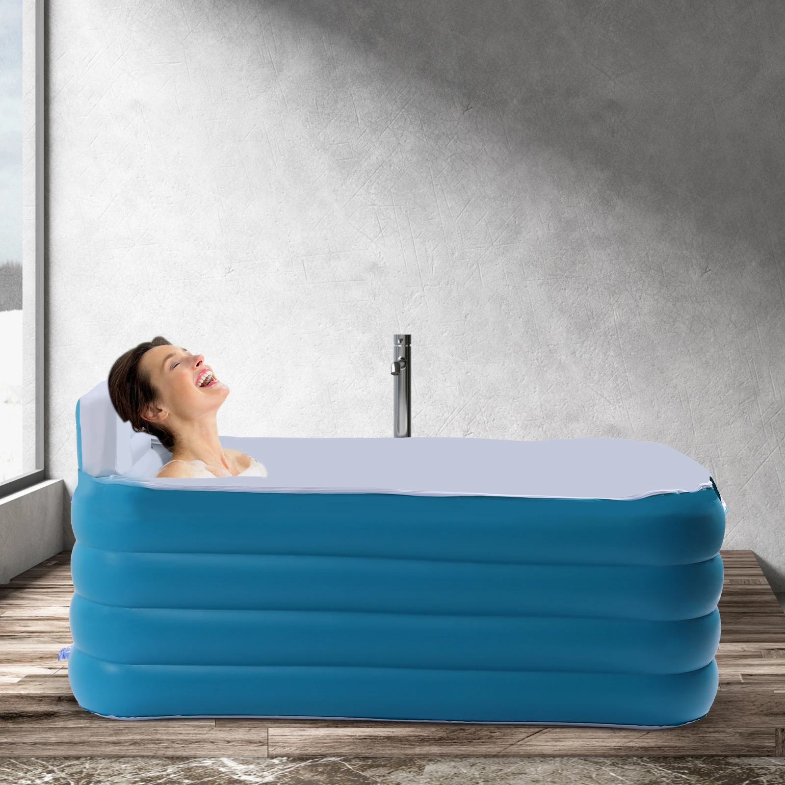 Inflatable Adult Bath Tub Freestanding Blow Up Bathtub with Foldable Portable Feature for Adult Spa with Electric Air Pump (PVC）