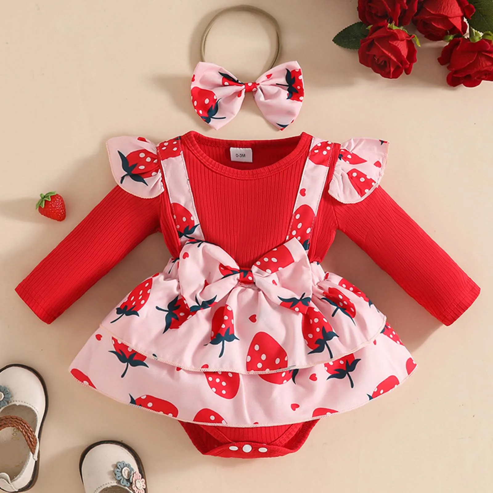 

Baby Boys Clothes 12-18 Months Baby Girls Comfortable And Breathable Set Cute Cartoon Patterns Bodysuits Hairband Two Plain Baby