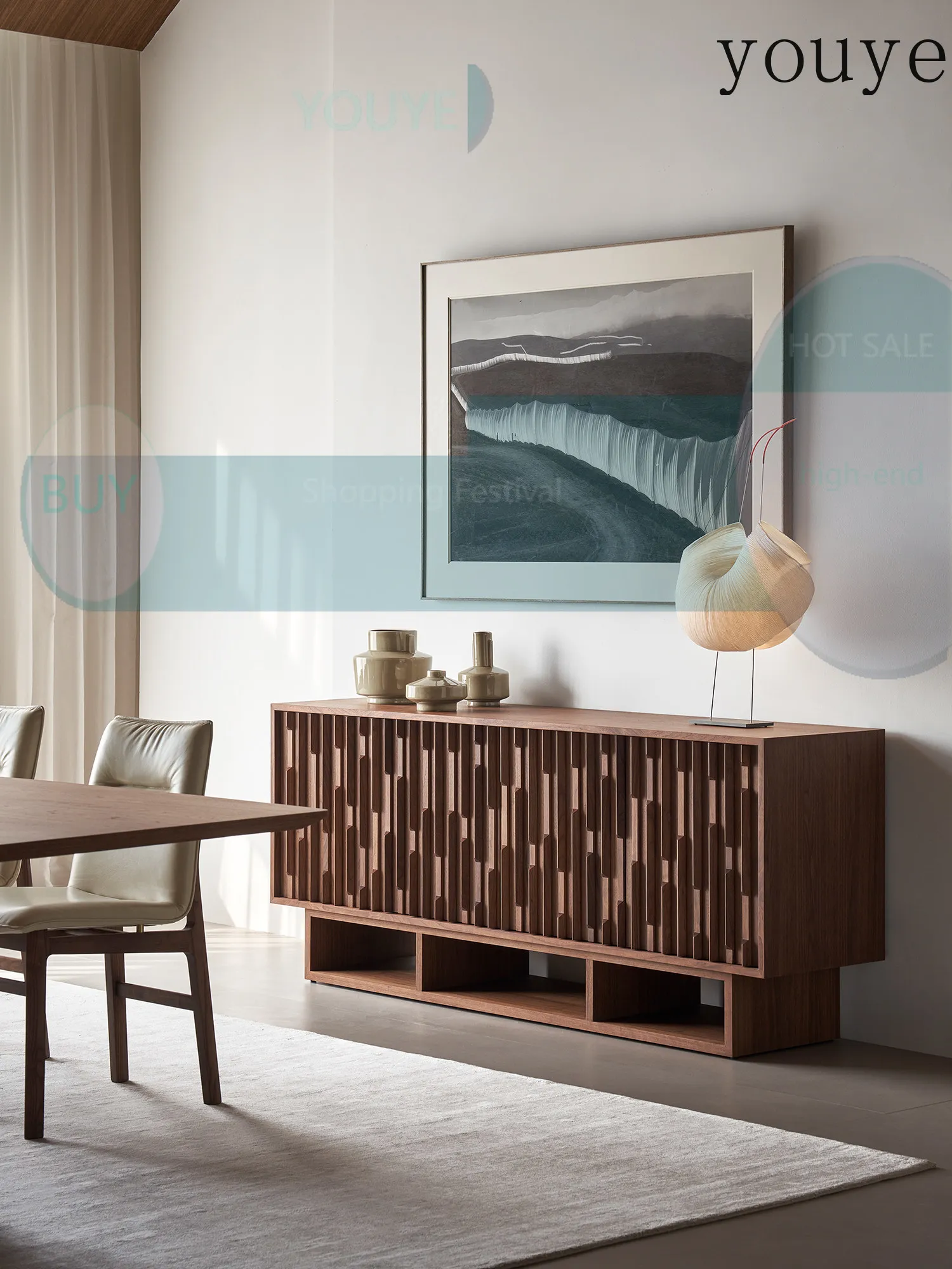 N65 hjkj Floating shadow solid wood dining side cabinet antique North American black walnut living room storage wall locker