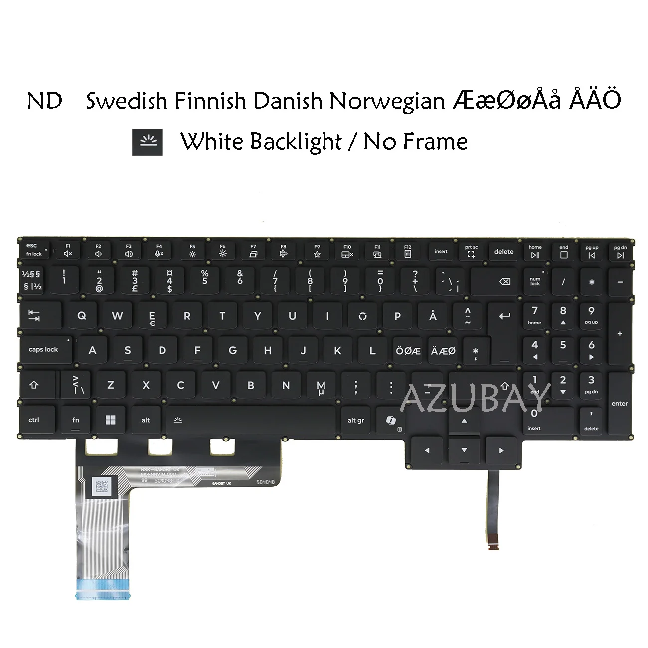Teclado sueco, finlandés, danés y noruego para Lenovo Legion 5 15IAX10BR 83N2, 5 15IRX10 83LY, 5 15AGP11 83Q6, retroiluminado en blanco