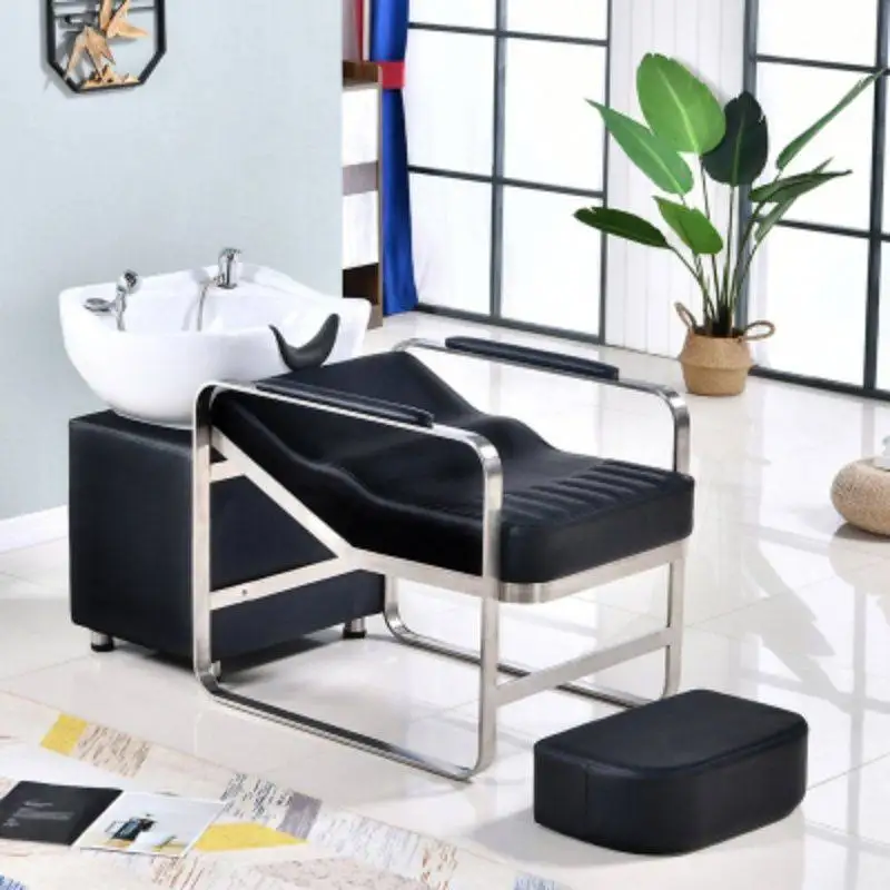 Elegant Living Room Shampoo Bed European Ceramic Basin Barber Equipment Shampoo Bed Sillas Para Salones Belleza Beauty Showcase
