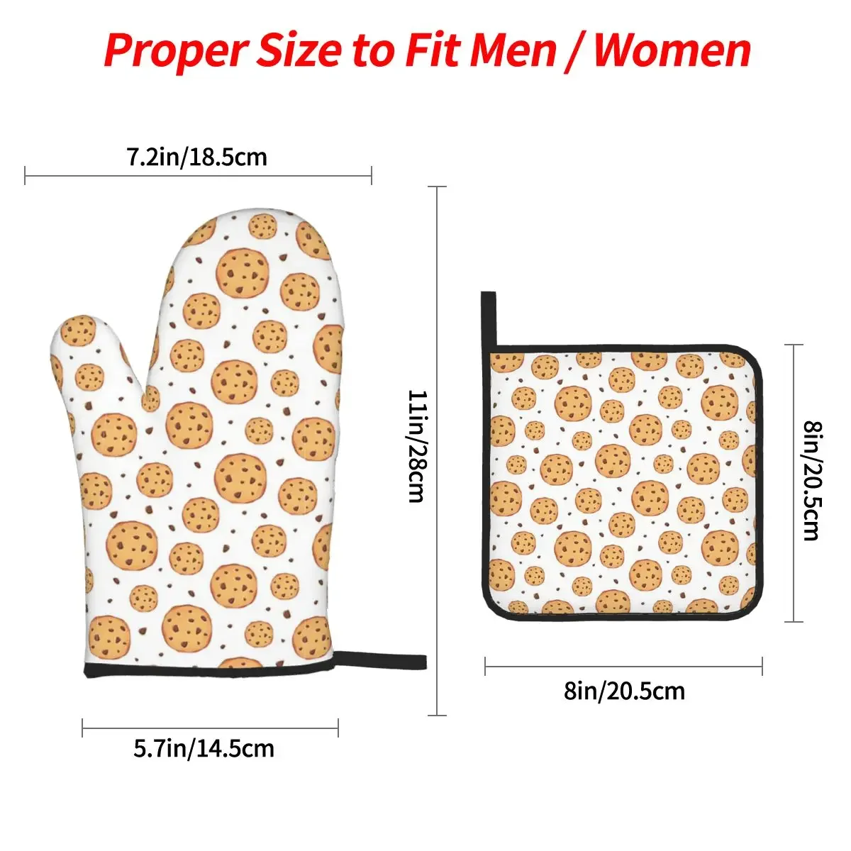 Chocolate Chip Cookies Oven Mitts and Pot Holder Sets of 4 for Baking Kitchen Cooking Grilling Resistant Non-Slip Gloves