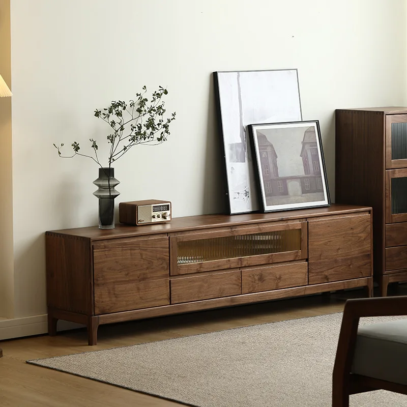 

Solid wood TV cabinet North American black walnut hall cabinet Nordic log storage locker Modern simple living room furniture