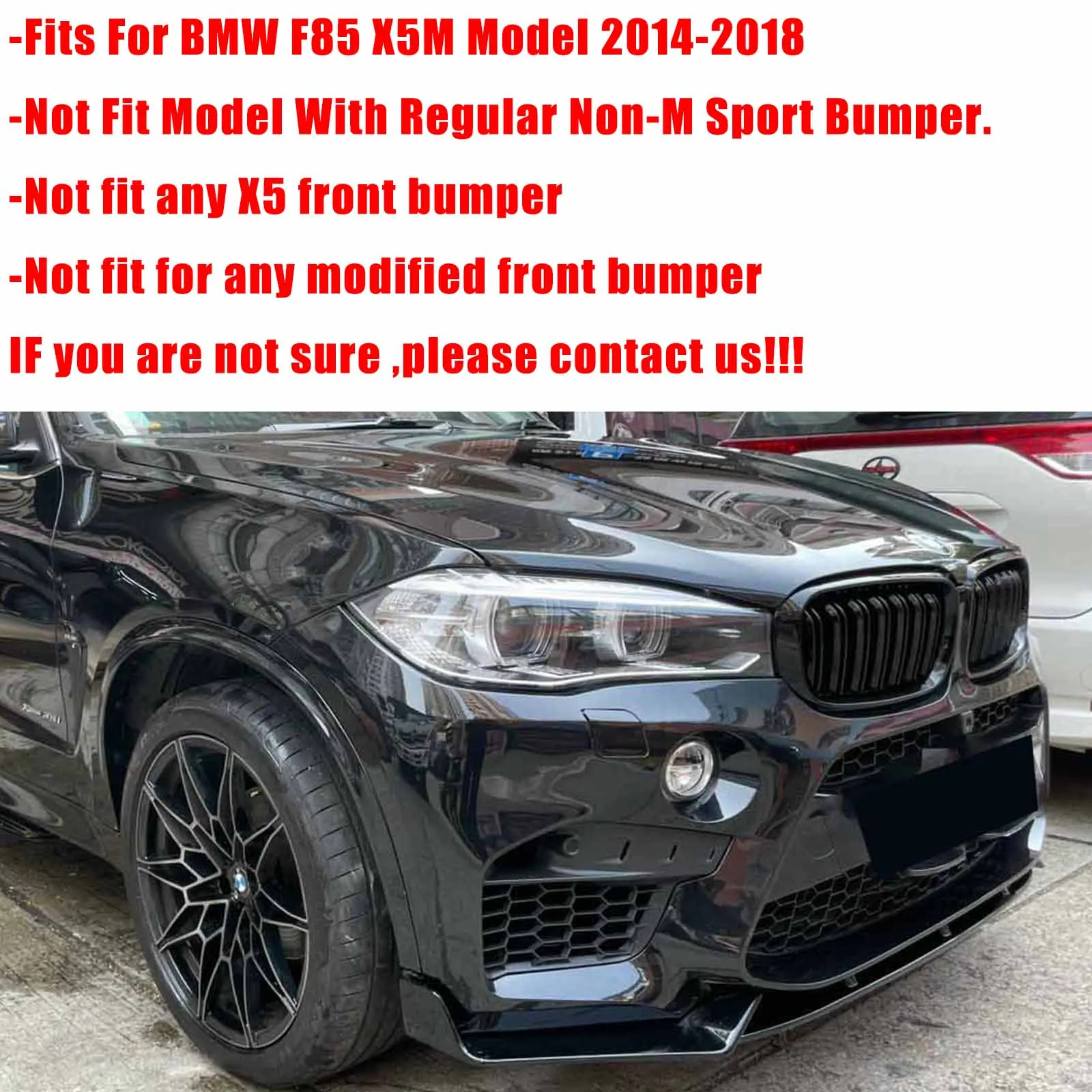 Front Bumper Lip For BMW F85 X5M 2014-2018 Car Accessories Body Kit Spoiler Splitter Glossy Black Carbon Fiber Print ABS Plastic