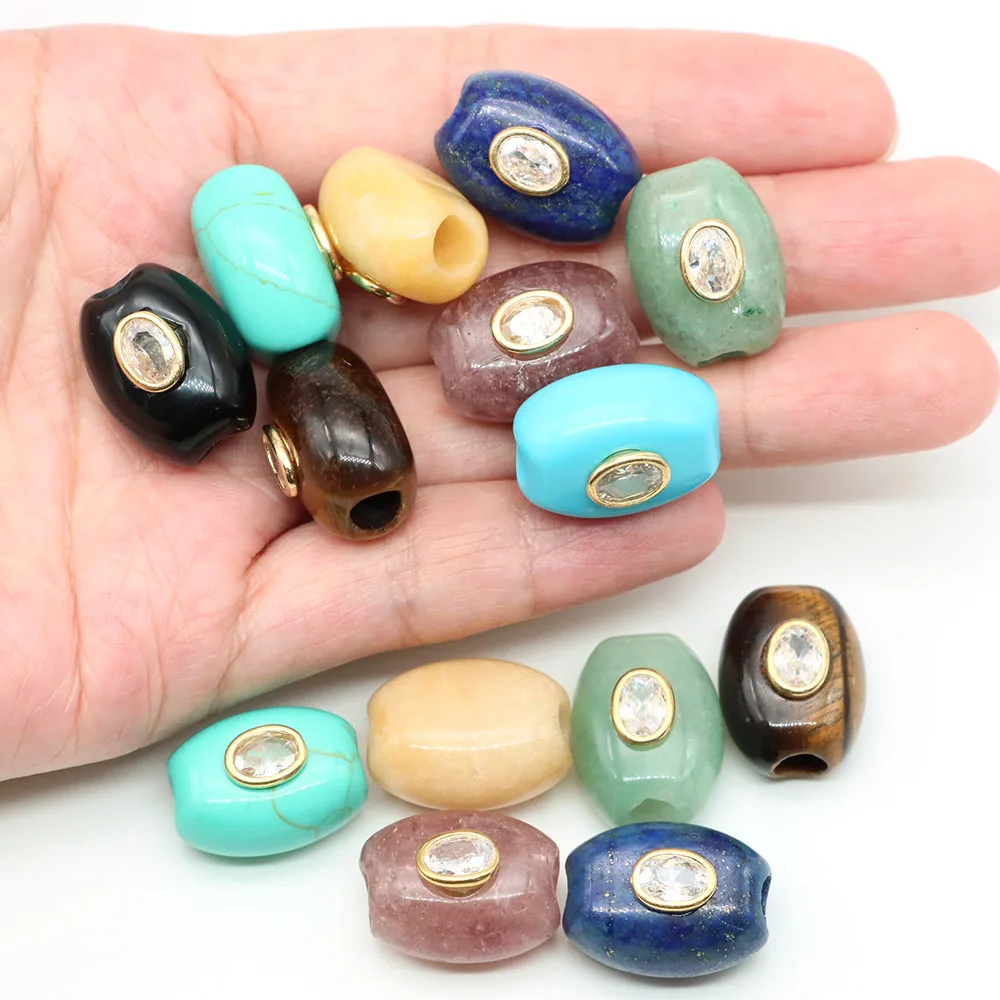 Barrel Shape Natural Stone Crystals Inlaid Zircon Big Hole Loose Spacer Gemstone For Diy Jewelry Accessories