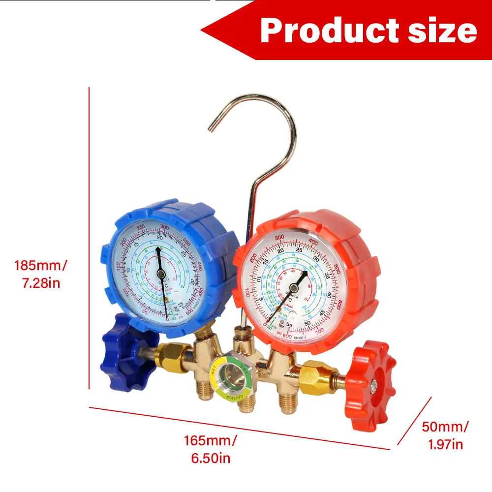 Zestaw 3-mierzyłowy do pomiaru ciśnienia klimatyzacji z profesjonalnym zestawem węży - Kompletny zestaw do testowania i napełniania czynnika chłodniczego R134A R22 R404A R12