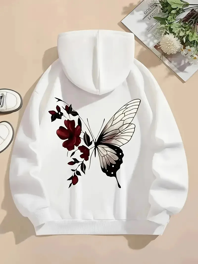 

Butterfly Graphic Printing Autumn and Winter Pure Cotton Men's and Women's Hoodies Outdoor Street Sports Training Brand Trendy
