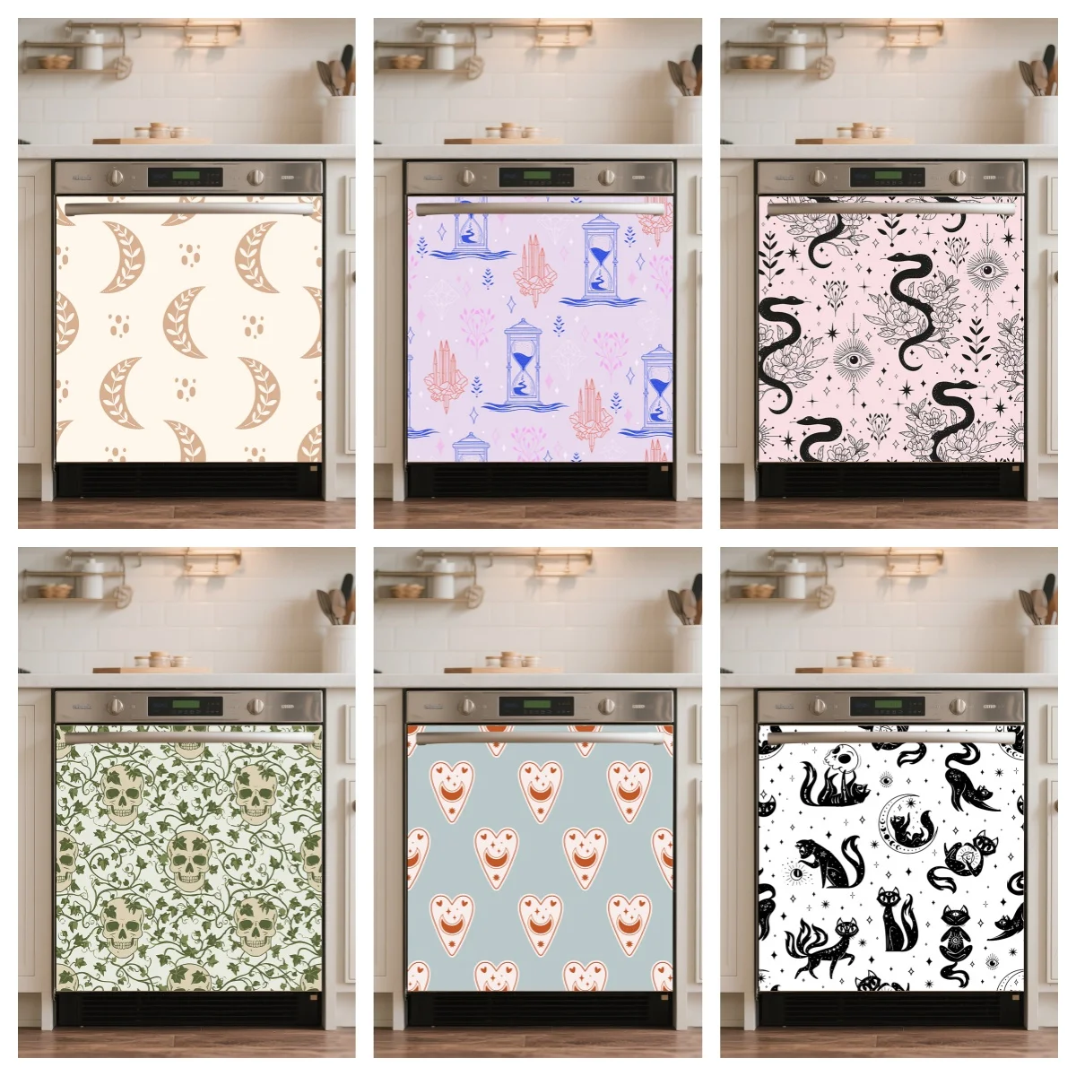 Boho Mystical Seamless Pattern Dishwasher Door Sticker Art Mural Self-adhesive Kitchen Washing Machine Doors Wrap Stickers