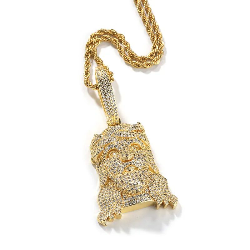 

Hip Hop 5A+ CZ Stone Paved Bling Ice Out JESUS PIECE Pendants Necklaces for Men Rapper Jewelry Gold Silver Color