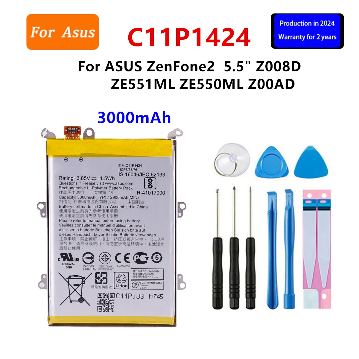 

Brand New Battery C11P1424 3000mAh For Asus ZenFone 2 ZE551ML ZE550ML Z00AD Z00ADB Z00A Z008D Phone Battery+Tools