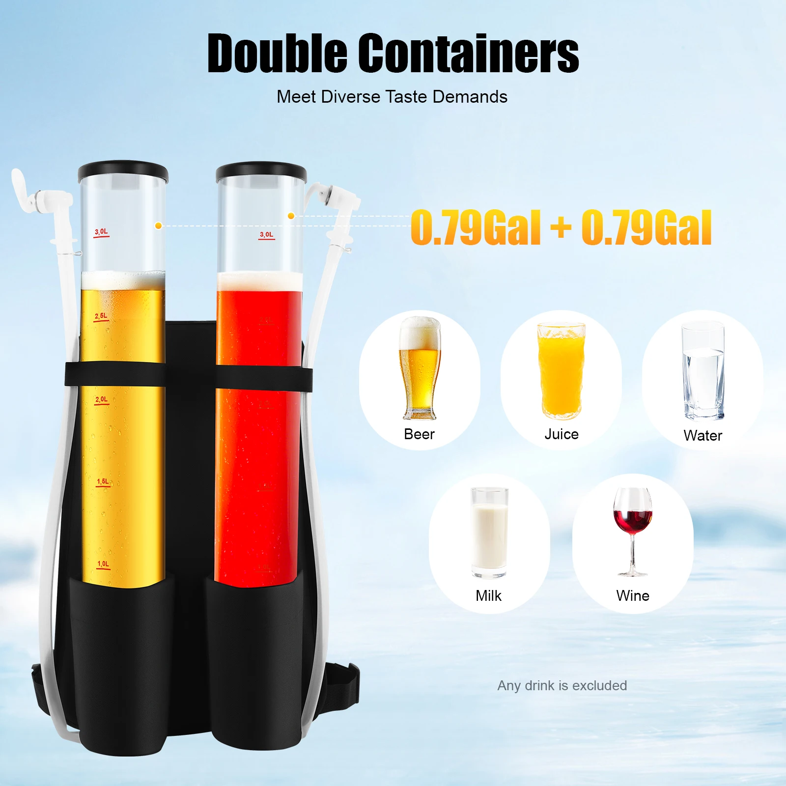 Backpack Drink Dispenser, Dual 3L Tanks, Portable Beverage Dispenser with Tap, Ideal for Wine, Beer Serving, Outdoor Picnic and Home Bar