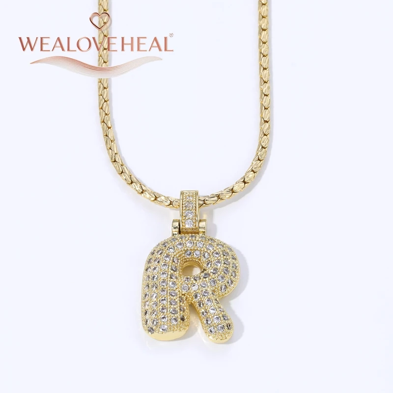 18K Vergoldete A-Z Bubble Initial Halskette, Puff-Ballon-Buchstaben-Anhänger Halsketten mit Zirkonia, Hip-Hop-Schmuck Geschenk für Frauen und Männer – Detail 36