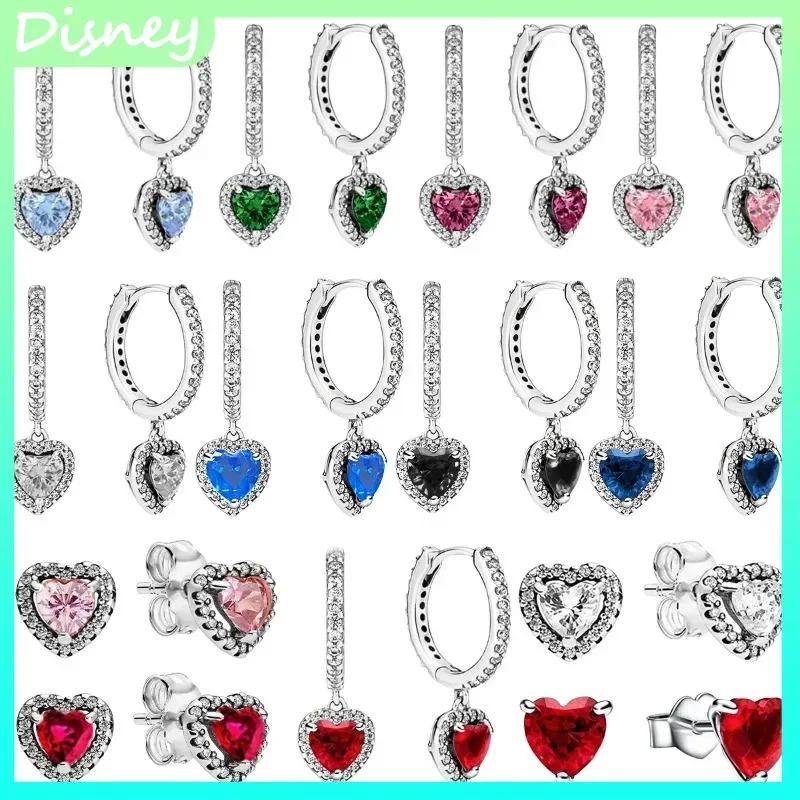 

2025 925 Sterling Silver Colorful Heart Earrings Red Sapphire & Pink Round Shine Earrings • Glamour Jewelry for Women