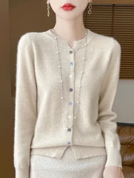 100% Merino Wool Sweater Women O-neck V-neck Cardigan Office Lady Knitwear Grace Cashmere Autumn Winter Comfortable Clothing Top