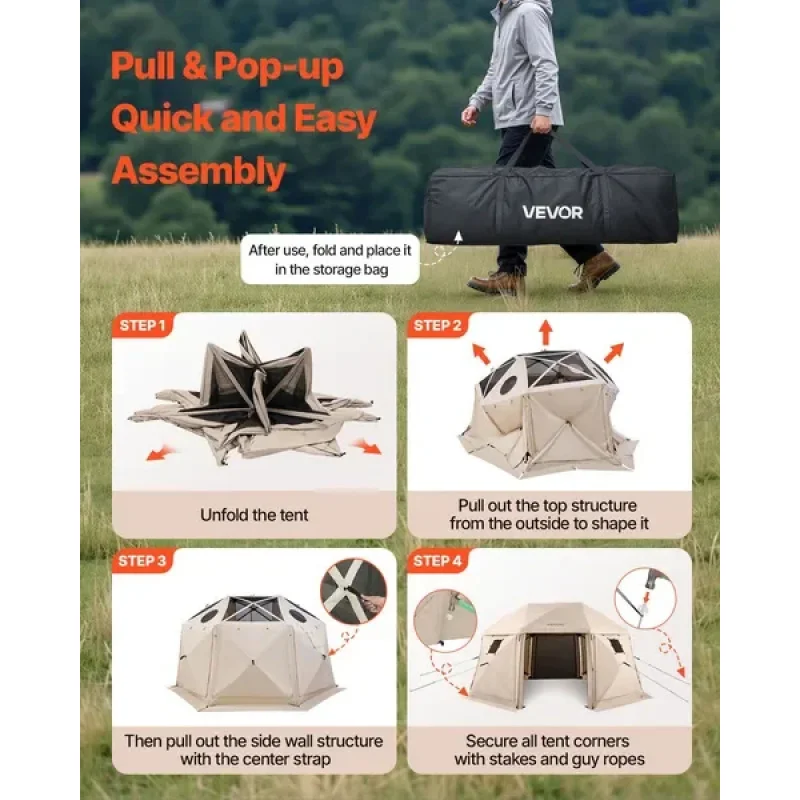 High Quality Pop Up Gazebo Screen Tent 15x15ft 13-Sided Spherical Camping Tent With Removable Top & Carry Bag
