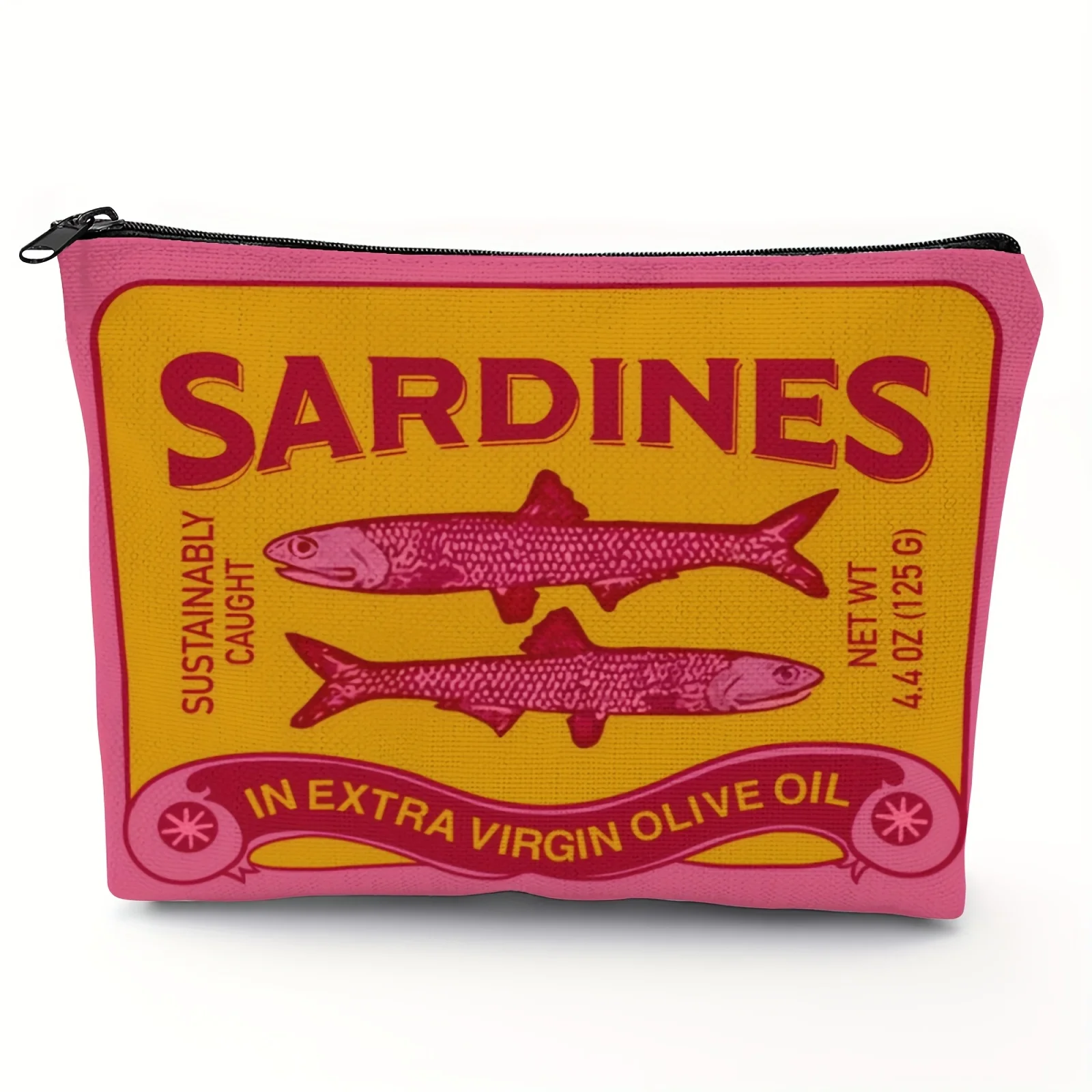 Lightweight & Durable Unisex Makeup Bag – Vintage Sardines Olive Oil Design