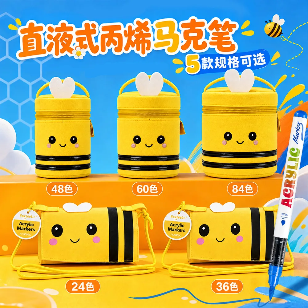 Acrylic Marker Pen Set with Soft Brush Tips and Direct Liquid Ink in 24 to 84 Colors, Portable Roll Up Storage Bag for