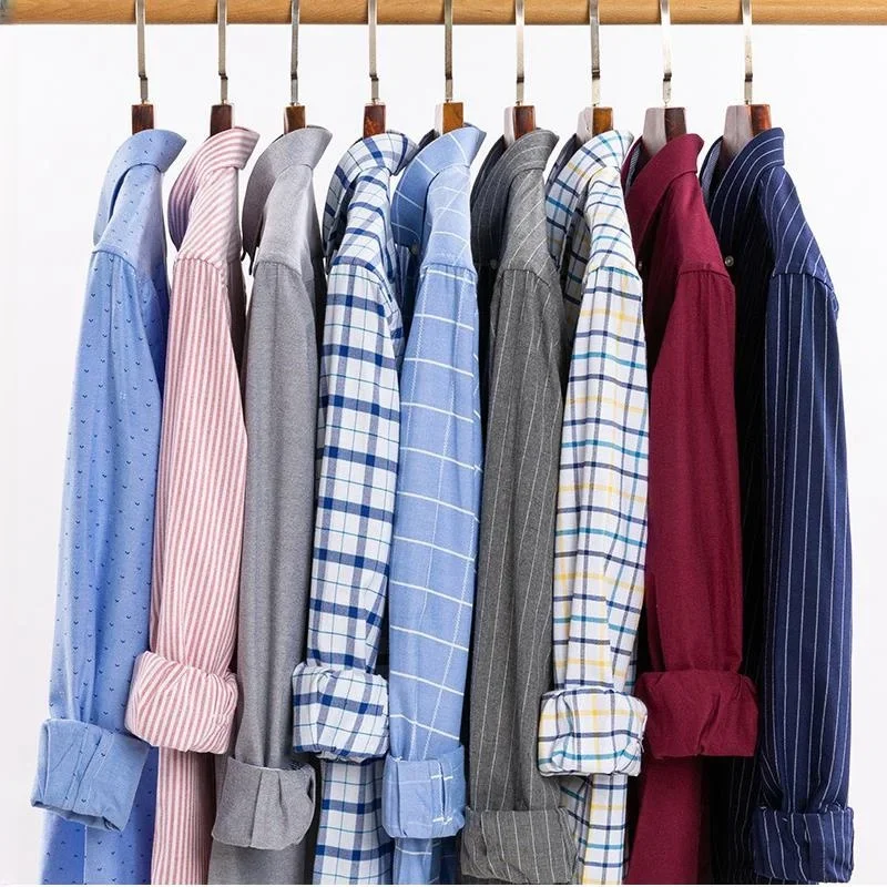 7XL 6XL عادية كم طويل قميص الرجال 100% القطن قميص طويل الأكمام منقوشة مخطط قميص أكسفورد الذكور الاجتماعية فستان رسمي قميص
