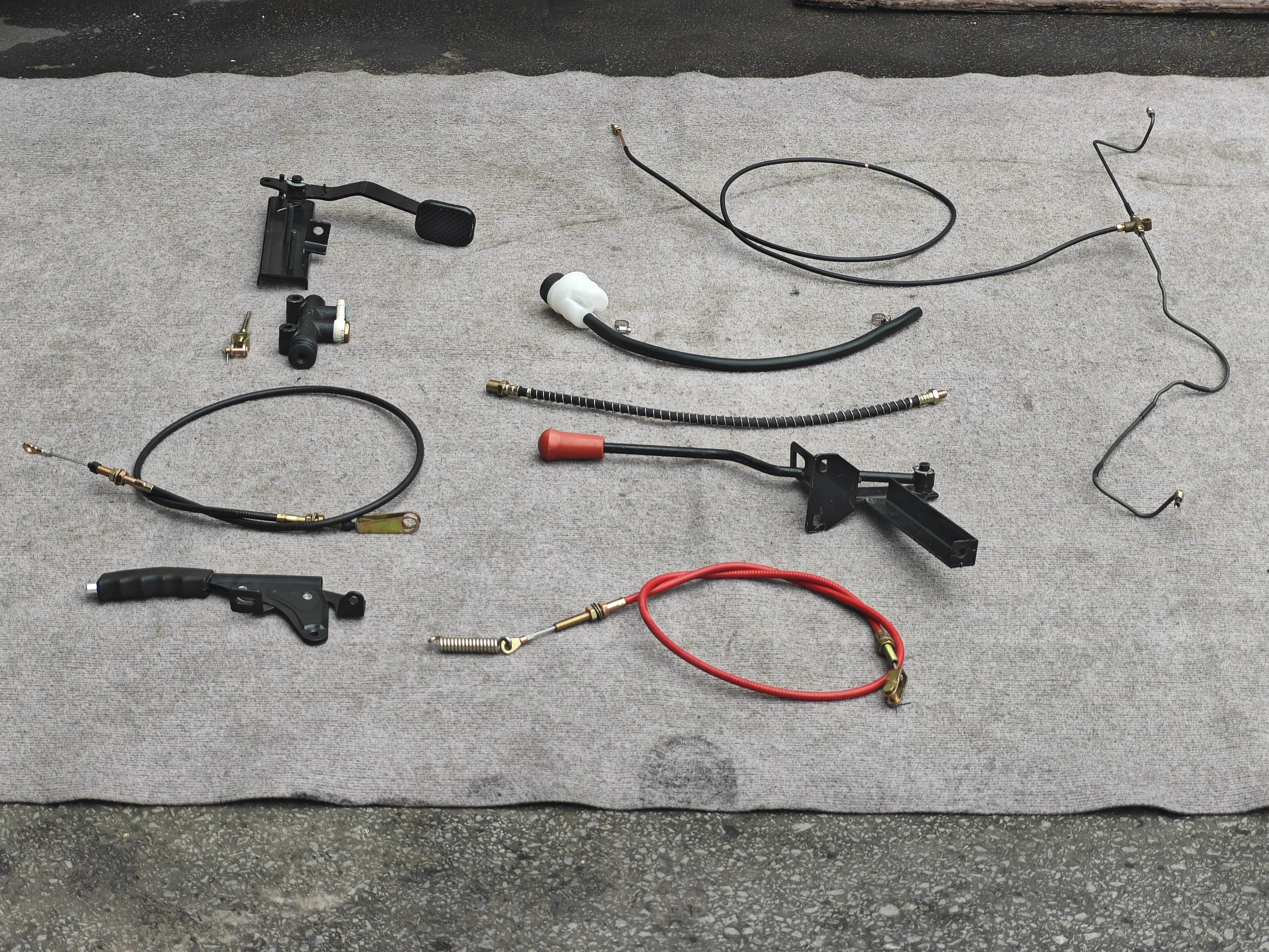 Complete Tricycle Oil Brake Control System Kit with Brake Pedal Master Cylinder Oil Reservoir Cables Hoses and Gear Shift Lever