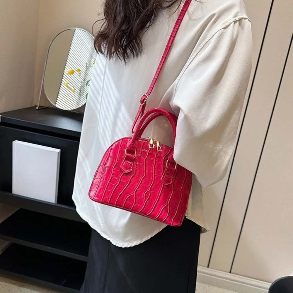 Casual French Style Crocodile Pattern Shell Bag PU Leather Mini Shoulder Bag Handheld Versatile Women Handbags Travel
