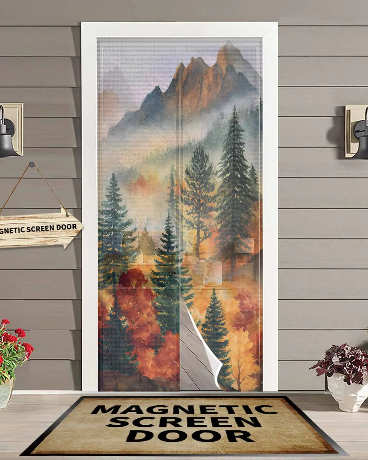 

Mountain Scenery Forest Nature Magnetic Door Curtain Living Room Bedroom Home Anti-mosquito Screen Door Curtain