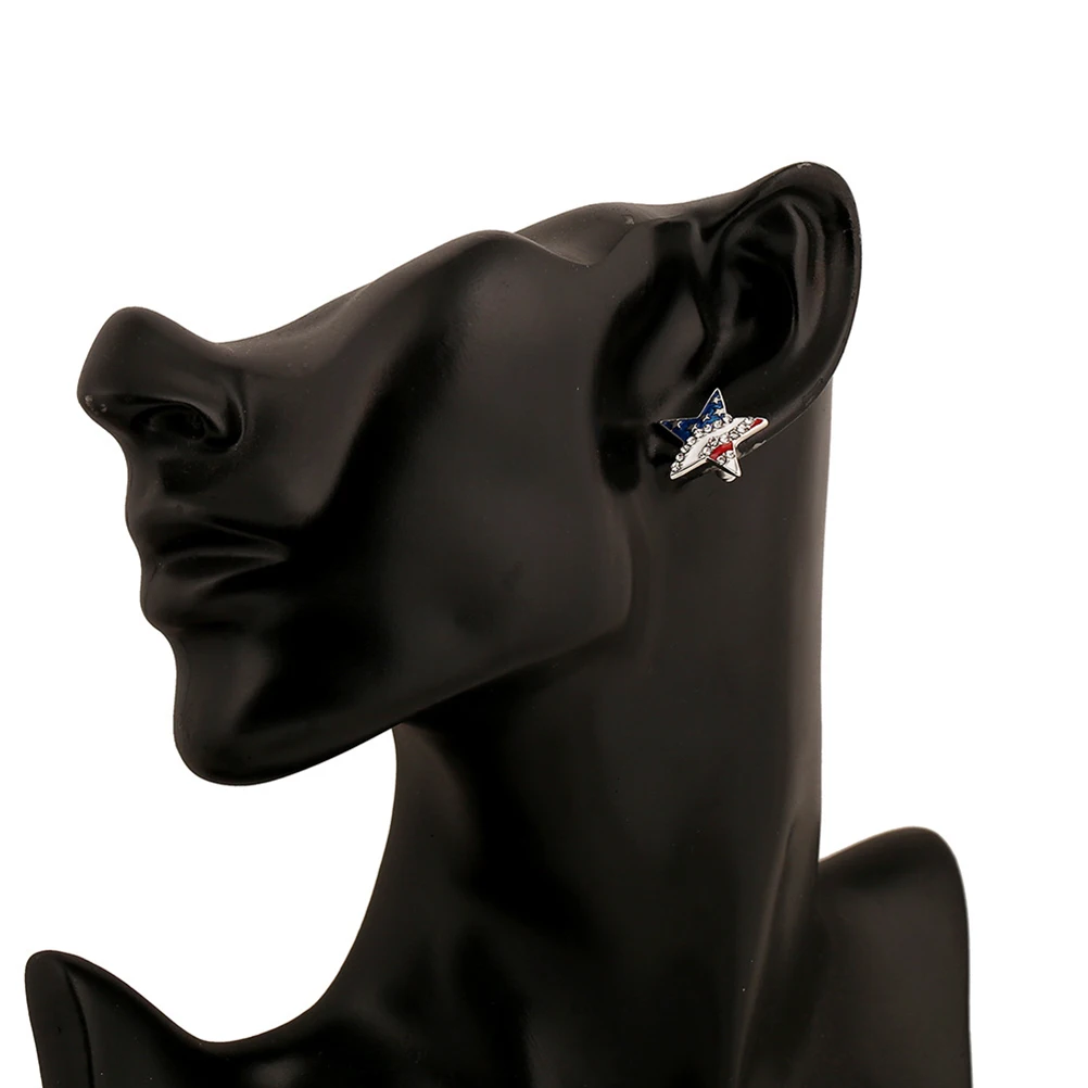 

2pcs Pentacle Rhinestone Crystal Earrings Tricolor American Flag Design Fashion Jewelry For Her Wife Daughter Mom Sister Gifts