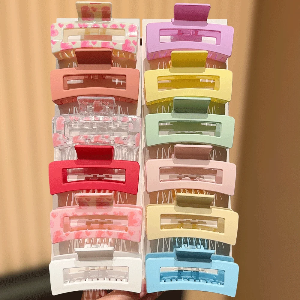 11pcsk Cute Y2K Rectangle Hair Claw Clips for Women Dopamine Heart Print Minimalist Aesthetic Daily Casual Hair Accessories