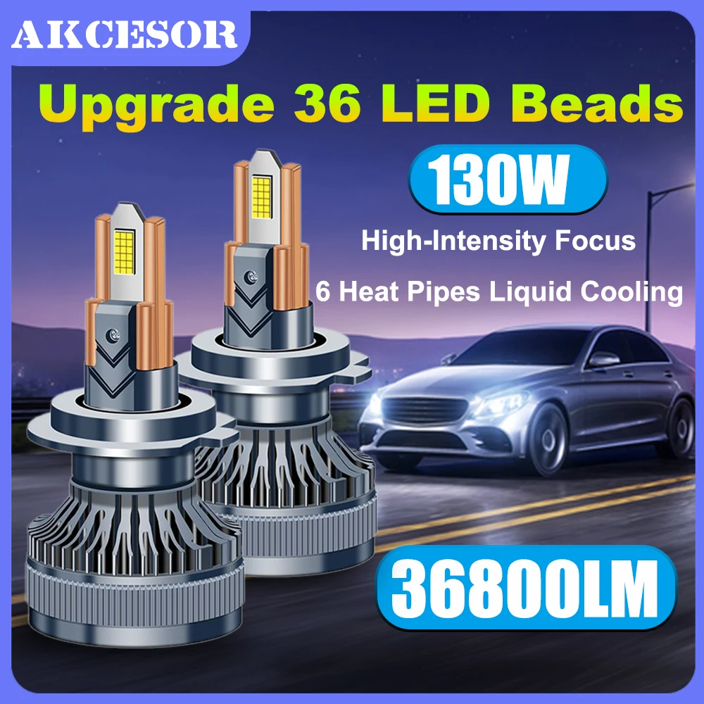 

H7 LED H4 H1 H11 H8 H9 9005 9006 9012 H3 Car Headlight Bulbs 6 Copper Tubes 130W Auto Lamp Super Bright 36pcs Chips Waterproof