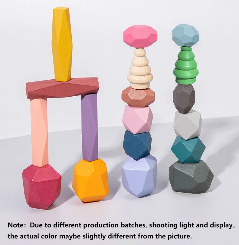 ألعاب خشبية ألعاب التراص الصخور اللبنات الملونة الأحجار الخشبية الصلبة مرحلة ما قبل المدرسة التعليمية للأطفال الصغار