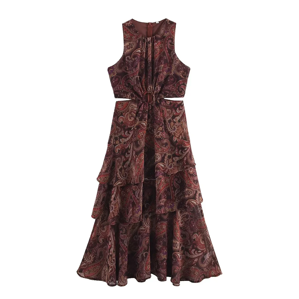 TWOTWINSTYLE ヒットカラー痩身ドレス女性のための O ネックノースリーブハイウエスト気質ドレス女性のファッション