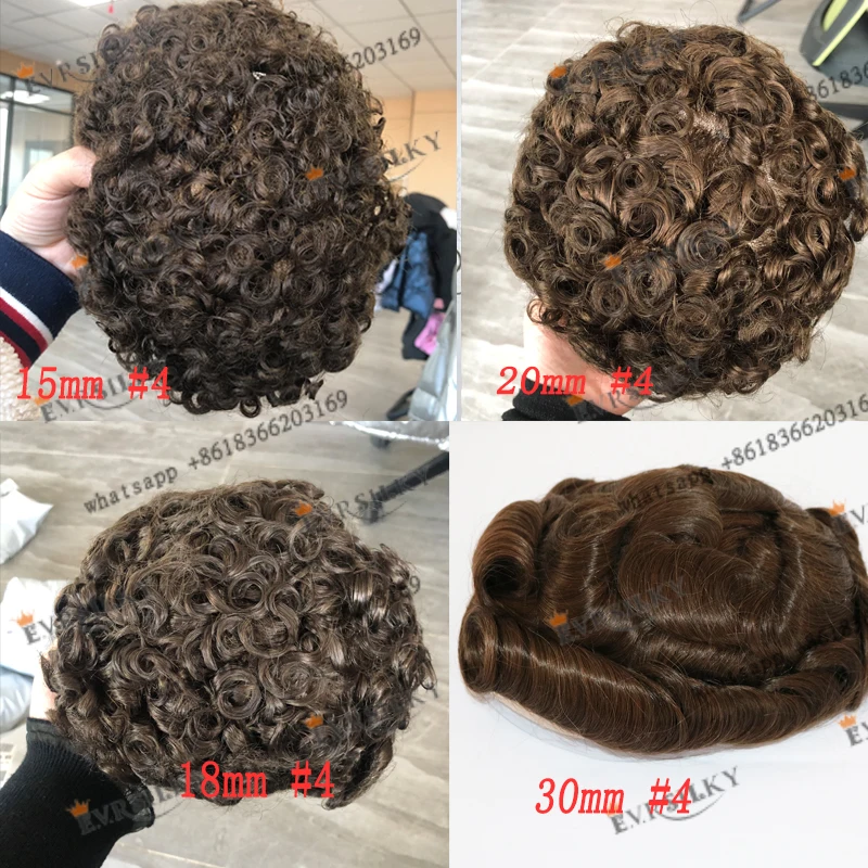 15mm/18mm/20mm Lockiges Toupet für Männer, Echthaar-Ersatzsysteme, Herren-Haarteile, Super Langlebiges Mono-Lace mit PU-Basis – Detail 10