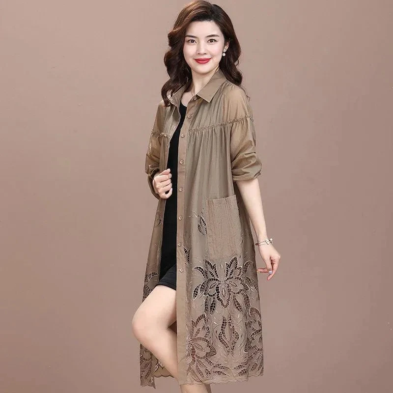 Popular Thin Windbreaker Women New Spring Summer Trench Coat Middle Aged Mother Sunscreen Jacket Sun Protection Clothing