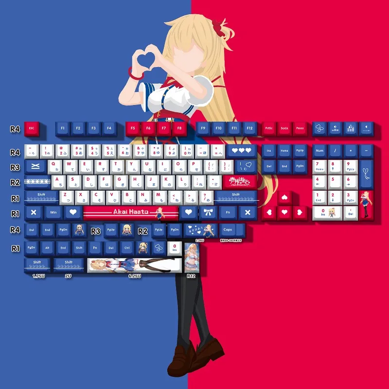 Akai Haato Anime Keycap Hololive Vtuber Cute Cartoon 132key PBT Customized Cherry Profile Gaming Keycaps for Mechanical Keyboard