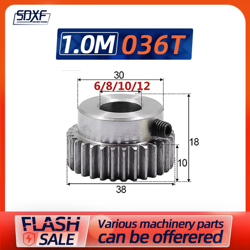 Boss Gear, 1M36T Pinion, with Hole Diameters of 6/8/10/12mm, Made of 45# steel, CNC Parts , High-Precision