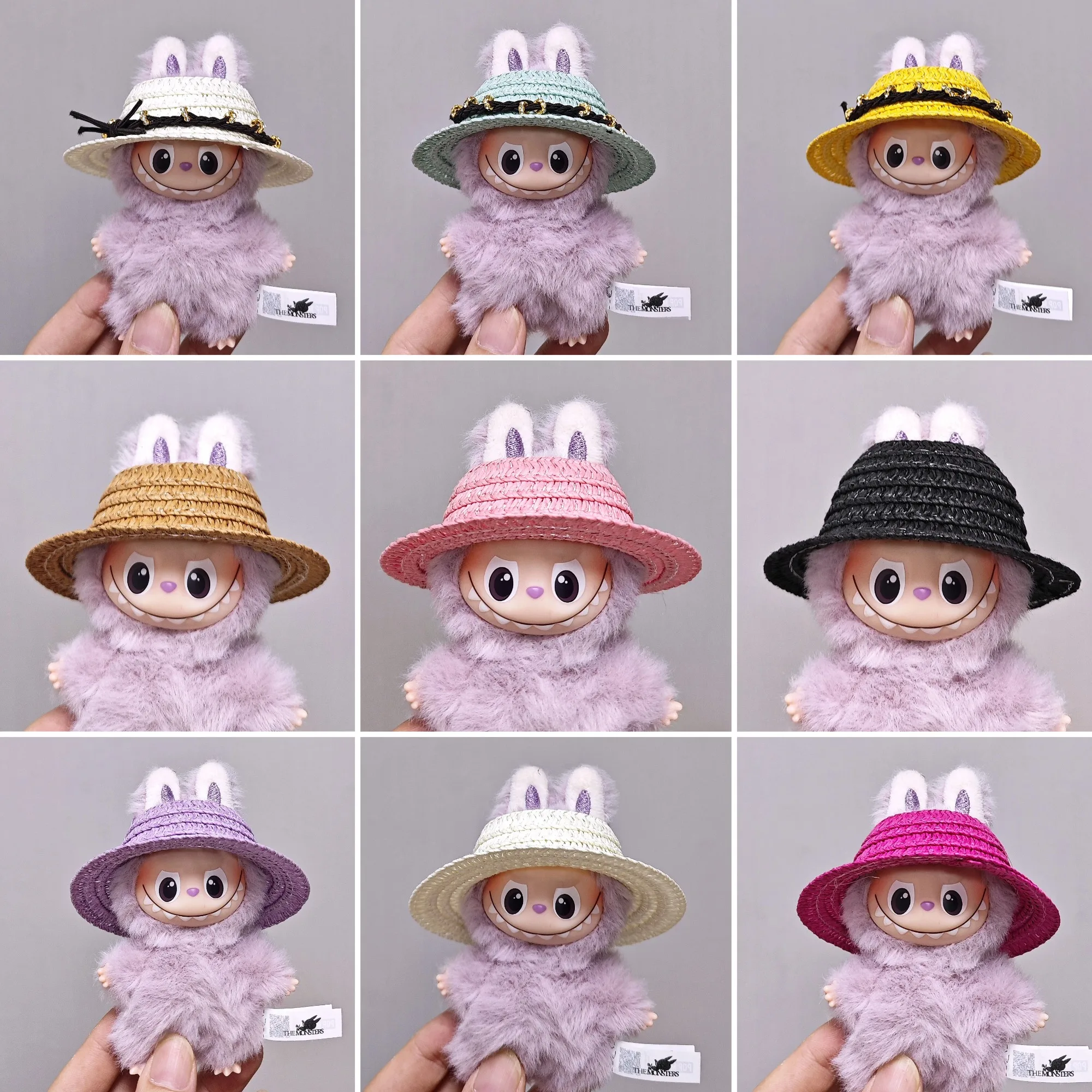 

Clothes Accessories For 10cm Labubu Mini Solid-Color Woven Straw Hats With Lace Trim For 4th Gen Labubu 4.0 Multiple Colors